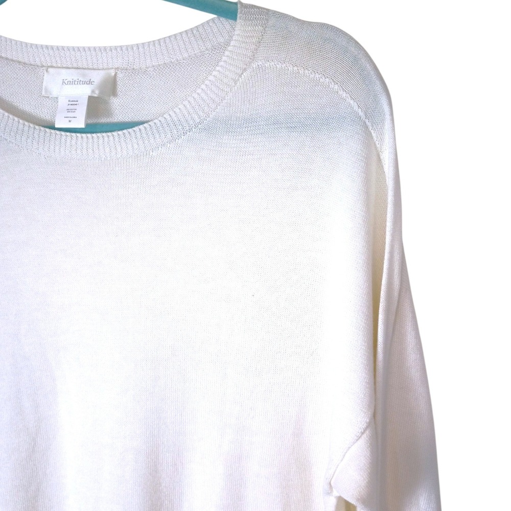 Knititude Womens White Cotton Scarf Crew Neck Sweater Dress Sz M Cozy Minimalist - Picture 6 of 9